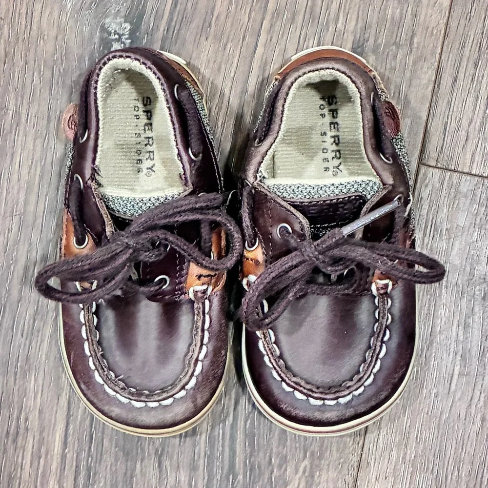 Sperry Bluefish Prewalker Brown Boat Shoes Top Sider Tan Size 4 Baby